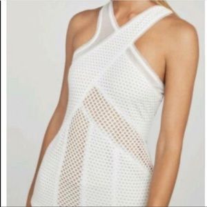 BCBGMAXAZRIA Katlin Mesh Cross Tank White and Nude S NWT